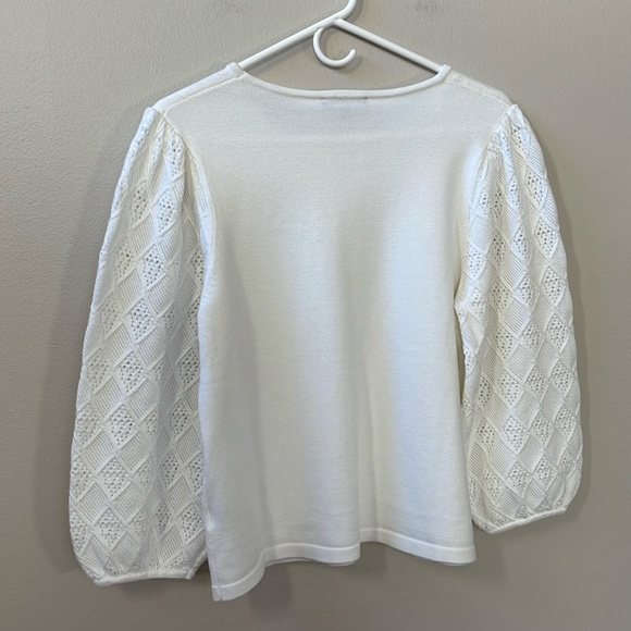 Adrianna Papell Ivory White Crew Neck Jersey Sweater Top with 3/4 Sleeve Sz M - Picture 6 of 11